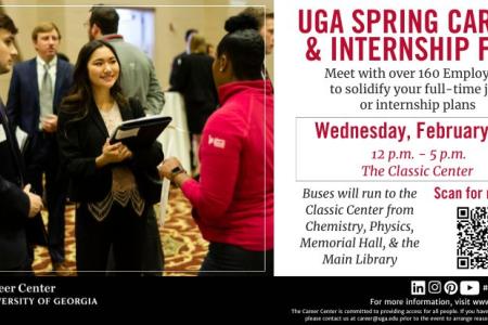 Flier for UGA Spring Career & Internship Fair